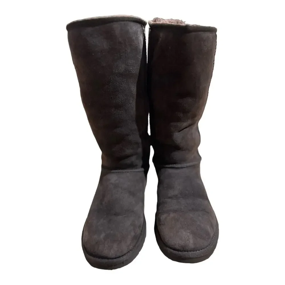 UGG Chocolate Brown 12" High Brown Suede Boots Womens Size 6 - Picture 8 of 10